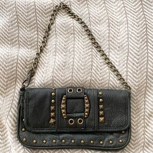 Black Leather Studded Betsey Johnson Clutch